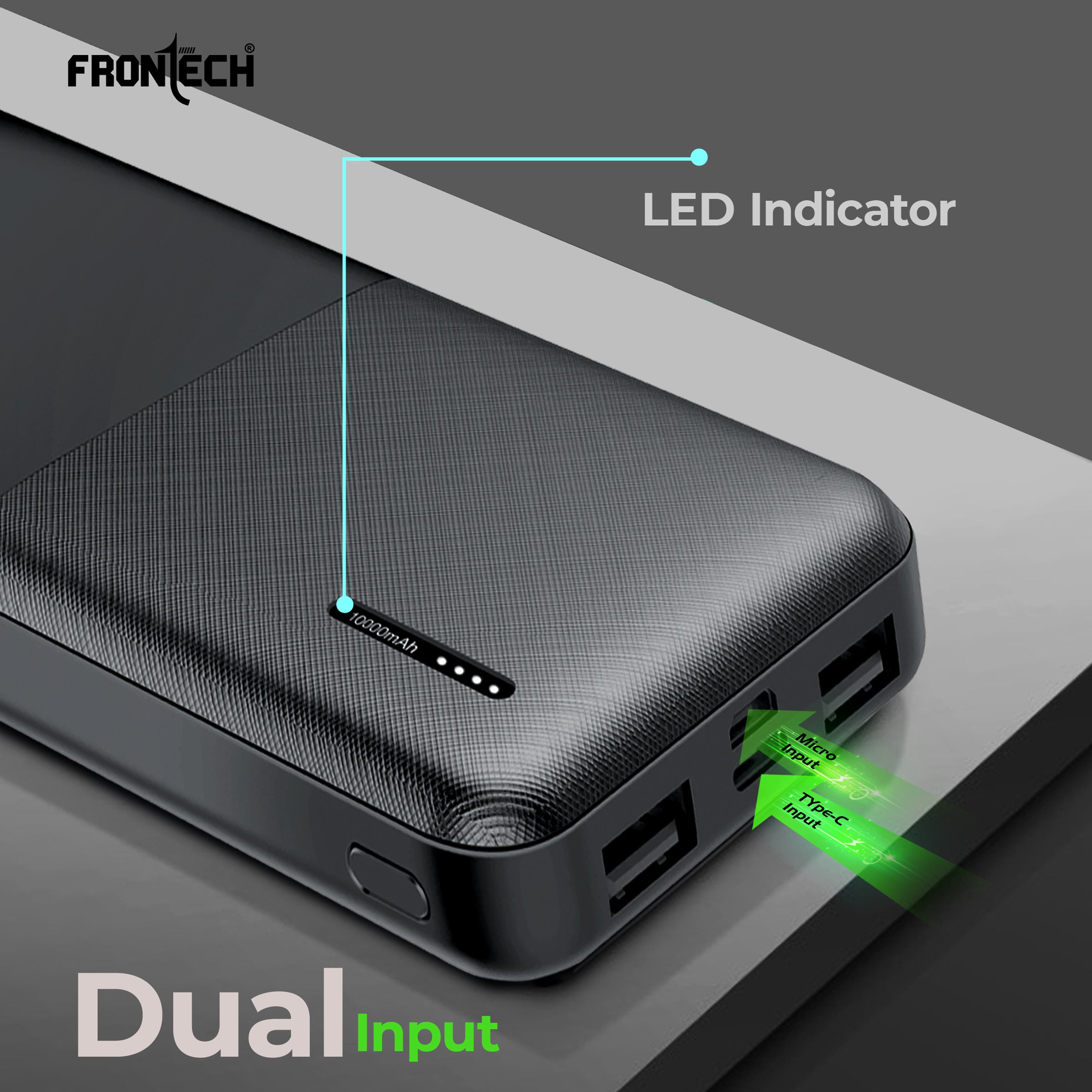 Frontech 10000 mAh Li-ion Power Bank with LED Indicator, Dual USB (PB-0007) Frontech 10000 mAh Li-ion Power Bank with LED Indicator, Dual USB (PB-0007)
